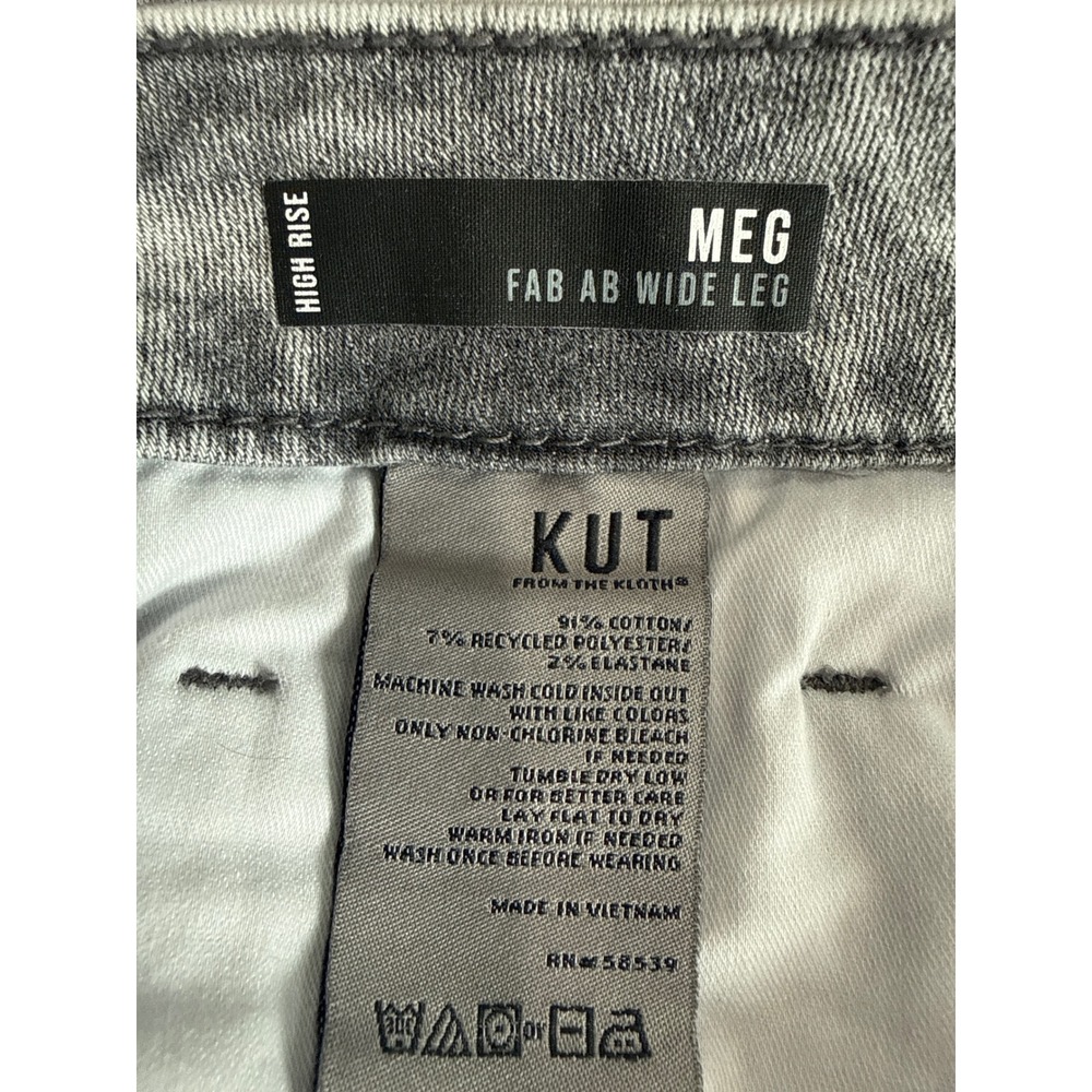 Kut from the Kloth Meg Fab Ab Wide Leg High Rise Grey Acid Wash Jeans Size 12 - Picture 5 of 5